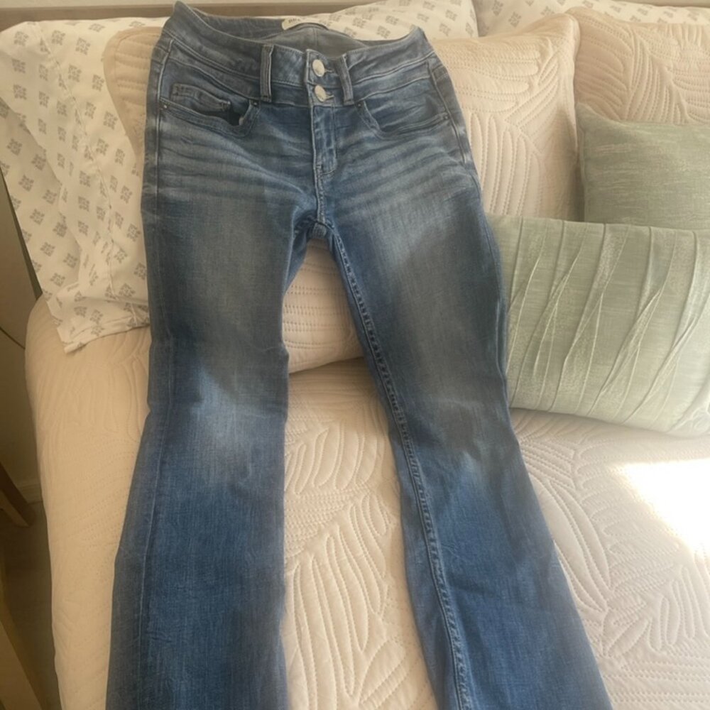 BKE Women's Stella Straight Jeans 26 Low Rise Med Wash Stretch Denim 30" L